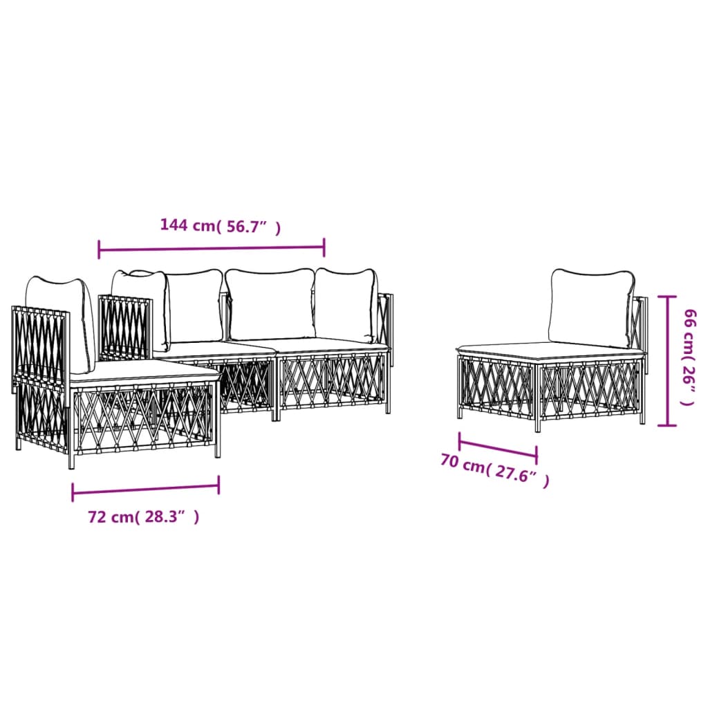 vidaXL 4 Piece Patio Lounge Set with Cushions White Steel-6