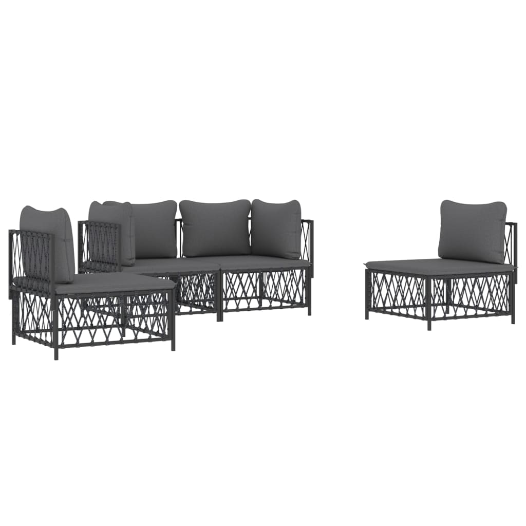 vidaXL 4 Piece Patio Lounge Set with Cushions Anthracite Steel-2