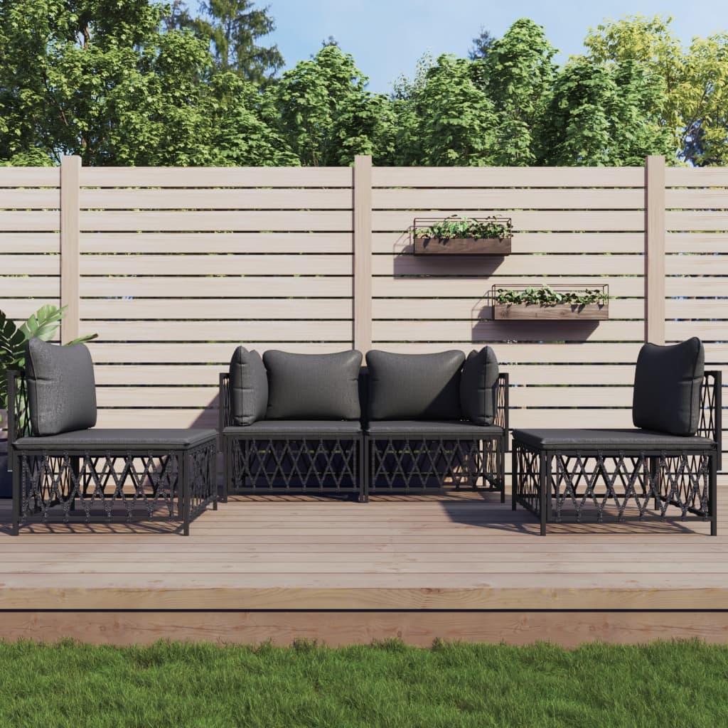 vidaXL 4 Piece Patio Lounge Set with Cushions Anthracite Steel-0