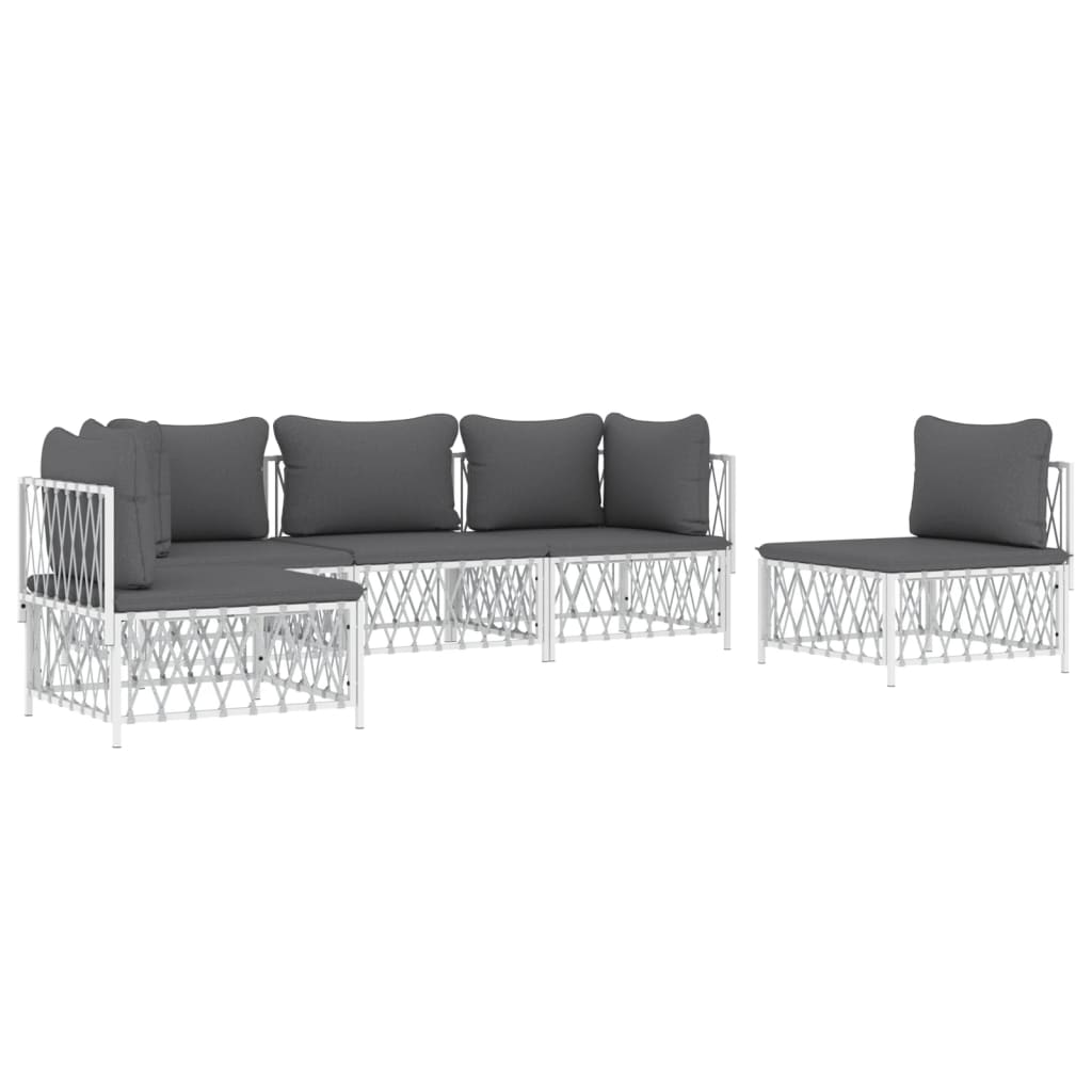 vidaXL 5 Piece Patio Lounge Set with Cushions White Steel-1