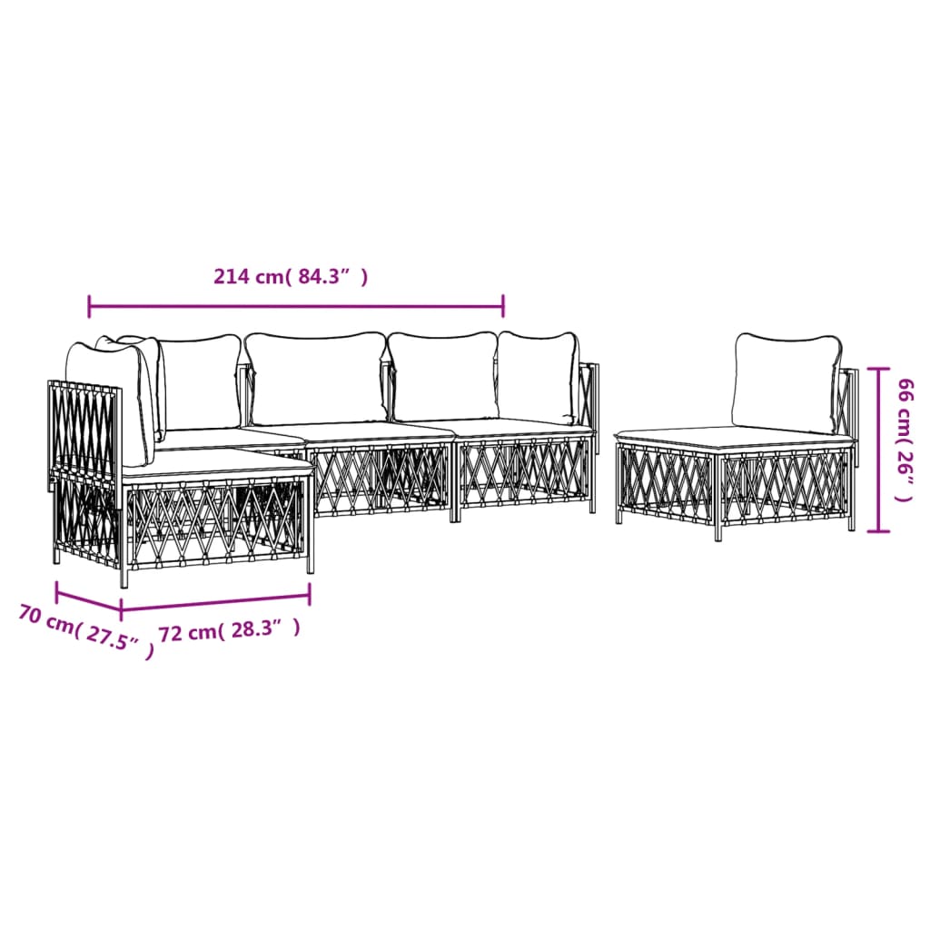 vidaXL 5 Piece Patio Lounge Set with Cushions White Steel-6