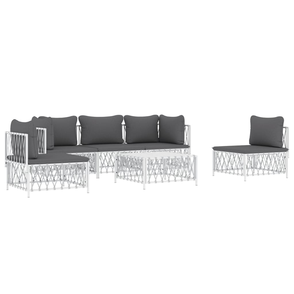 vidaXL 6 Piece Patio Lounge Set with Cushions White Steel-1