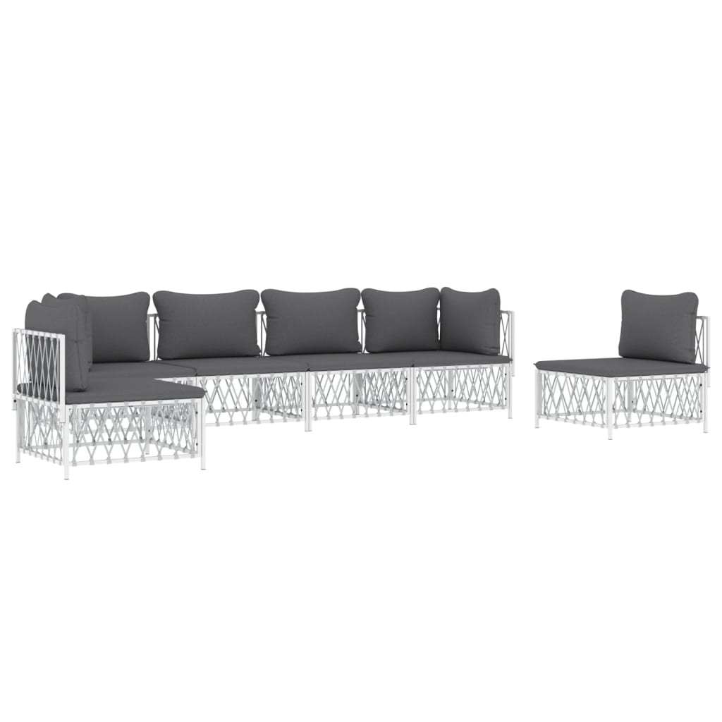 vidaXL 6 Piece Patio Lounge Set with Cushions White Steel-1