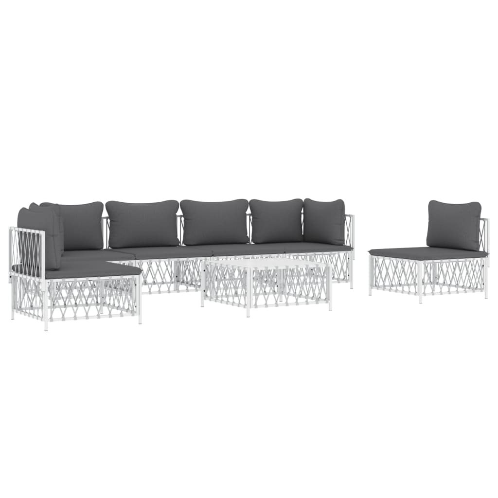 vidaXL 7 Piece Patio Lounge Set with Cushions White Steel-1