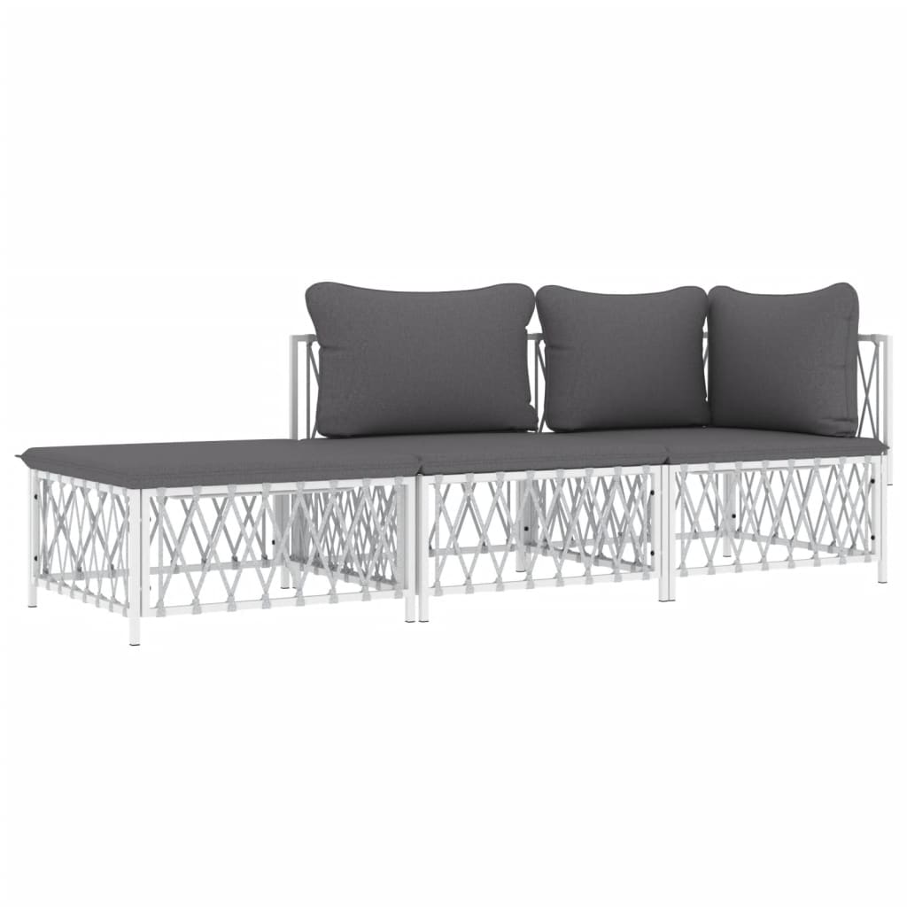 vidaXL 3 Piece Patio Lounge Set with Cushions White Steel-1