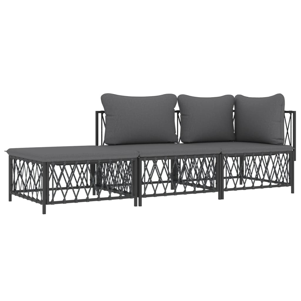 vidaXL 3 Piece Patio Lounge Set with Cushions Anthracite Steel-1