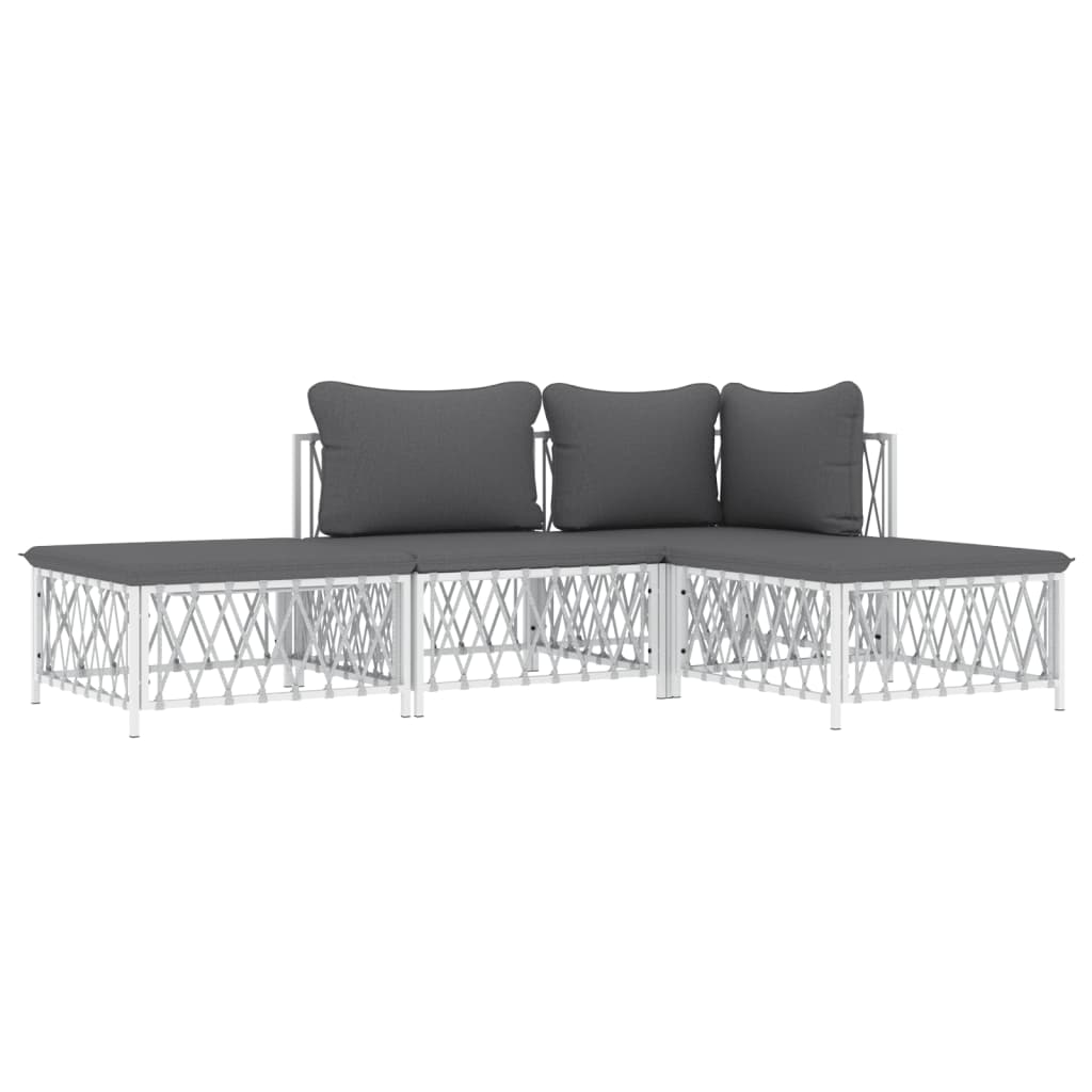 vidaXL 4 Piece Patio Lounge Set with Cushions White Steel-1