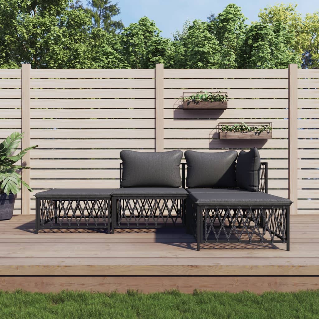 vidaXL 4 Piece Patio Lounge Set with Cushions Anthracite Steel-0