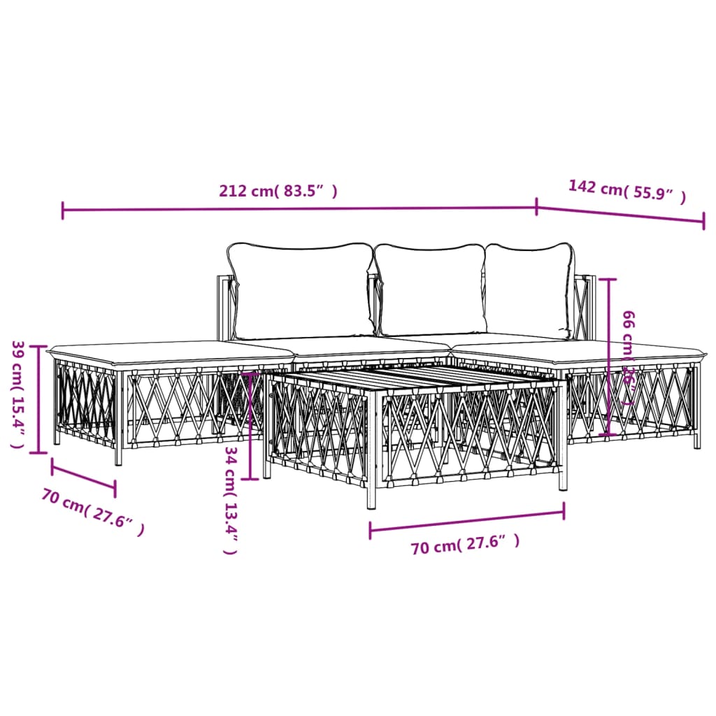 vidaXL 5 Piece Patio Lounge Set with Cushions Anthracite Steel-7