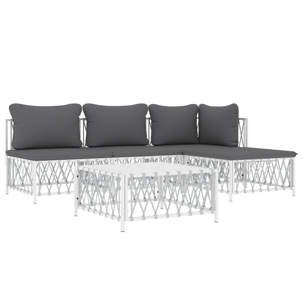 vidaXL 5 Piece Patio Lounge Set with Cushions White Steel-1