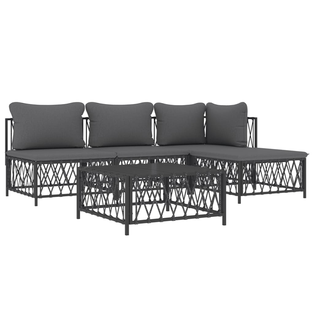 vidaXL 5 Piece Patio Lounge Set with Cushions Anthracite Steel-1