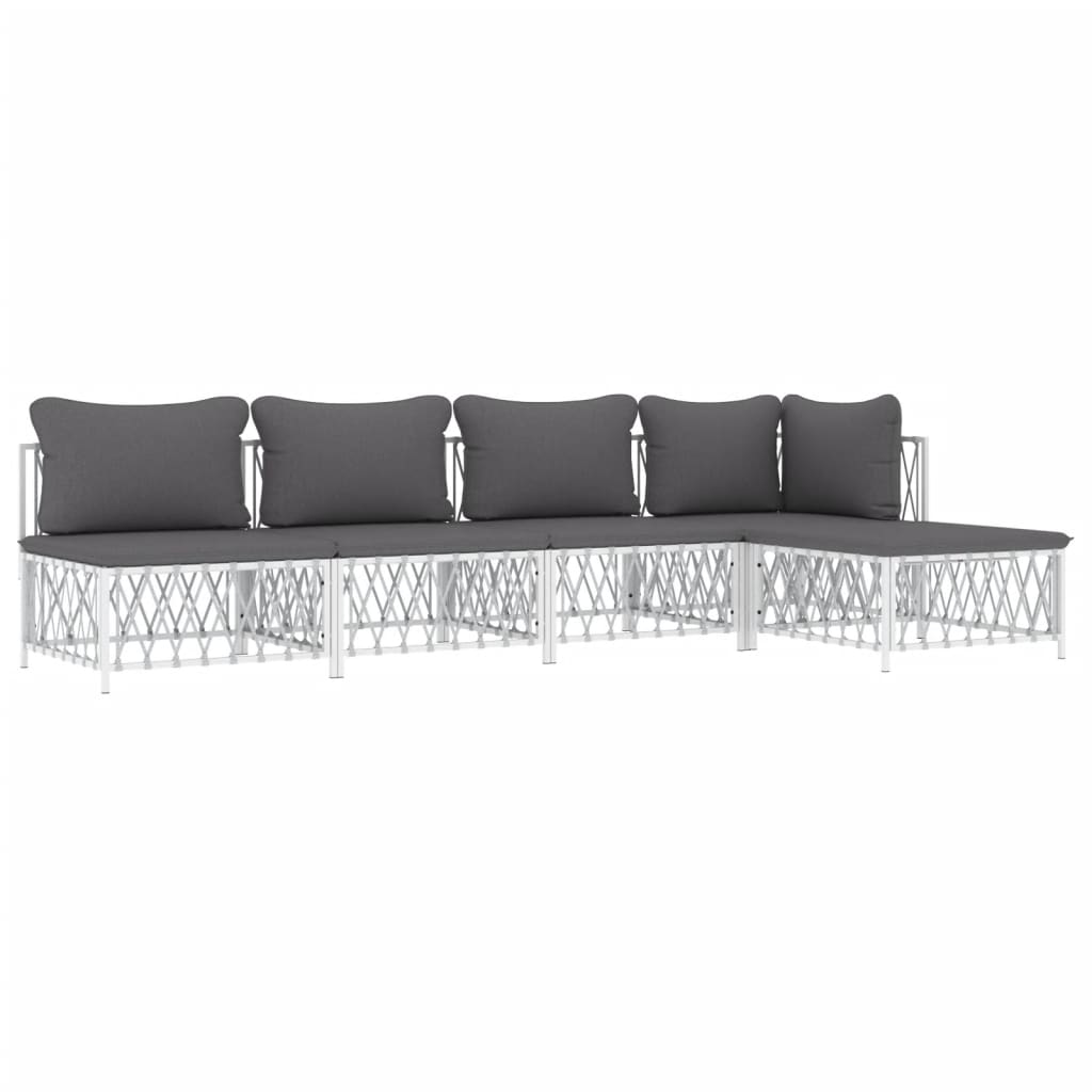 vidaXL 5 Piece Patio Lounge Set with Cushions White Steel-1