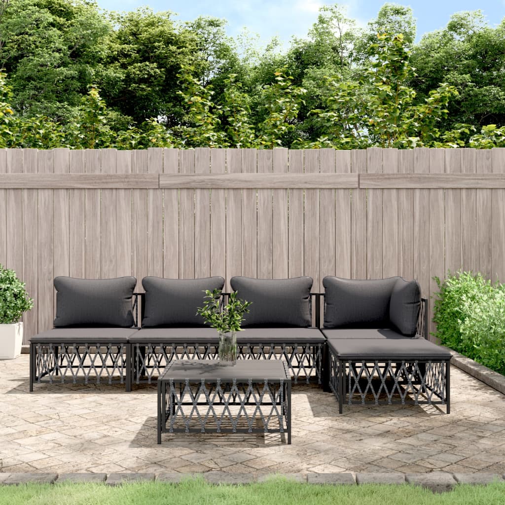 vidaXL 6 Piece Patio Lounge Set with Cushions Anthracite Steel-0