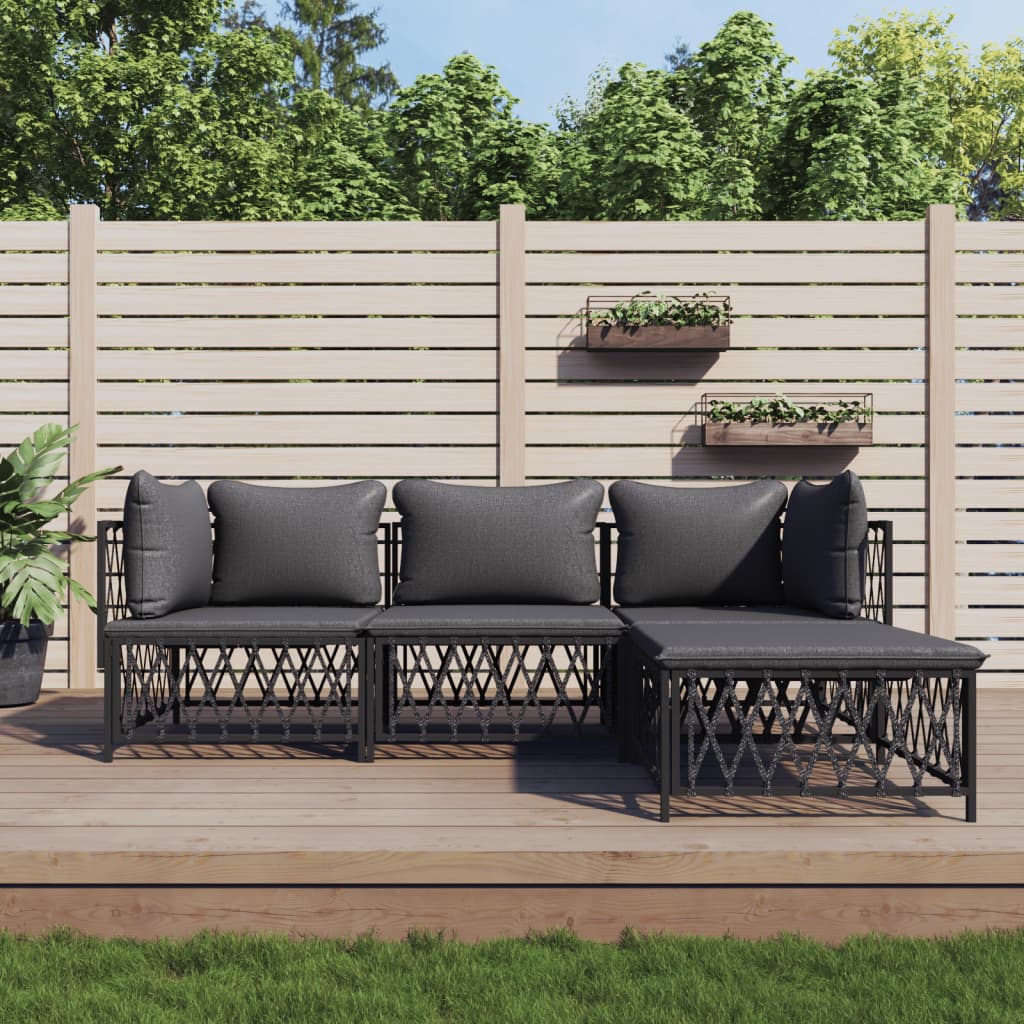 vidaXL 4 Piece Patio Lounge Set with Cushions Anthracite Steel-0