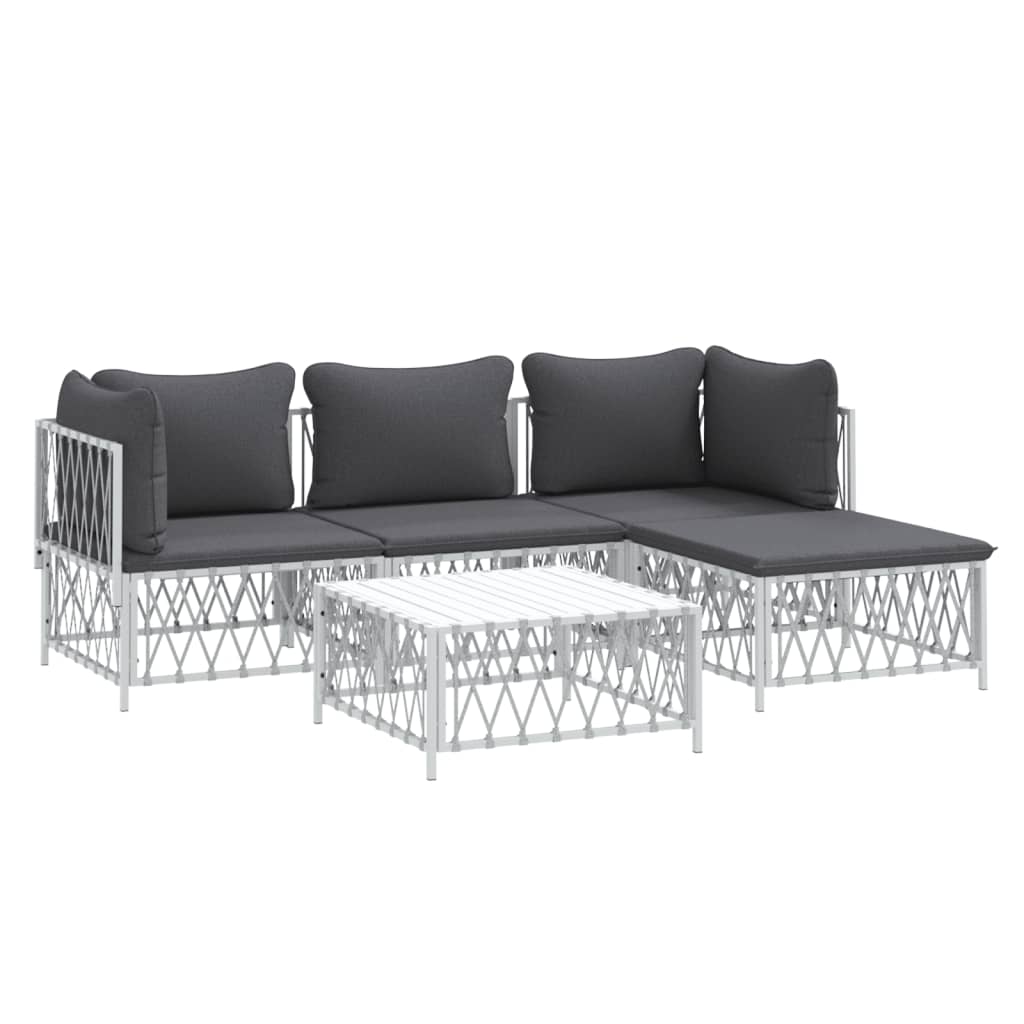 vidaXL 5 Piece Patio Lounge Set with Cushions White Steel-1