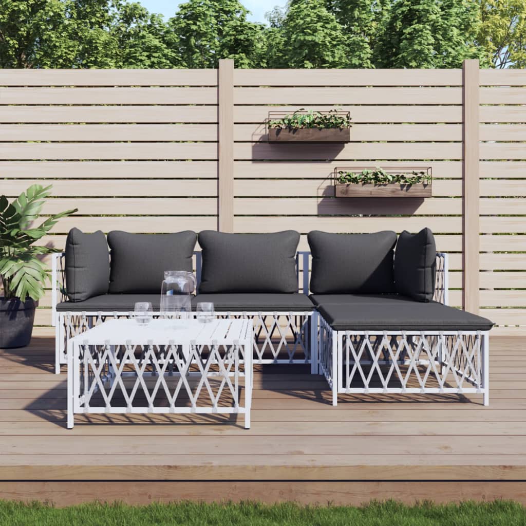 vidaXL 5 Piece Patio Lounge Set with Cushions White Steel-0