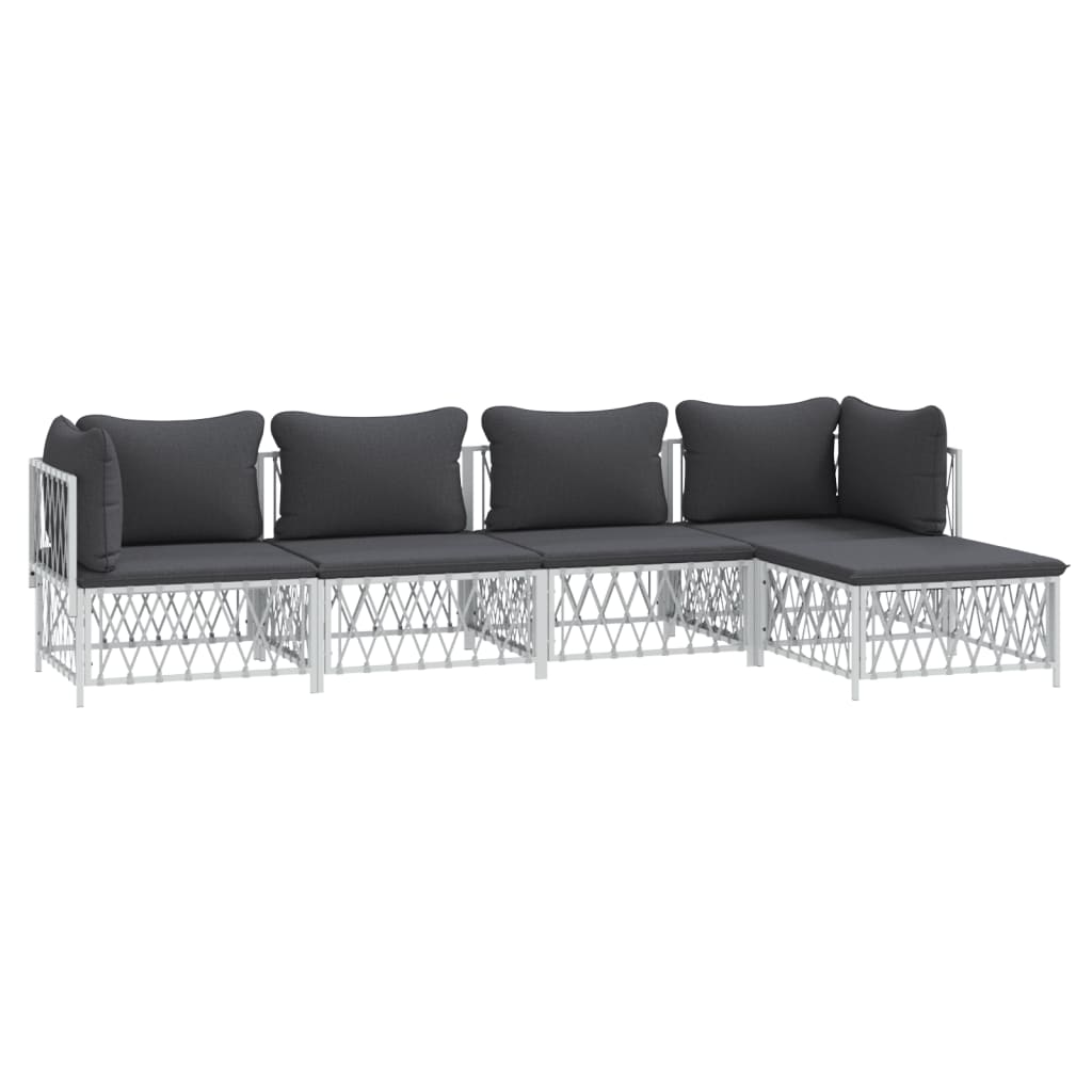 vidaXL 5 Piece Patio Lounge Set with Cushions White Steel-1