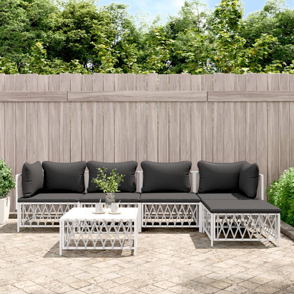 vidaXL 6 Piece Patio Lounge Set with Cushions White Steel-0