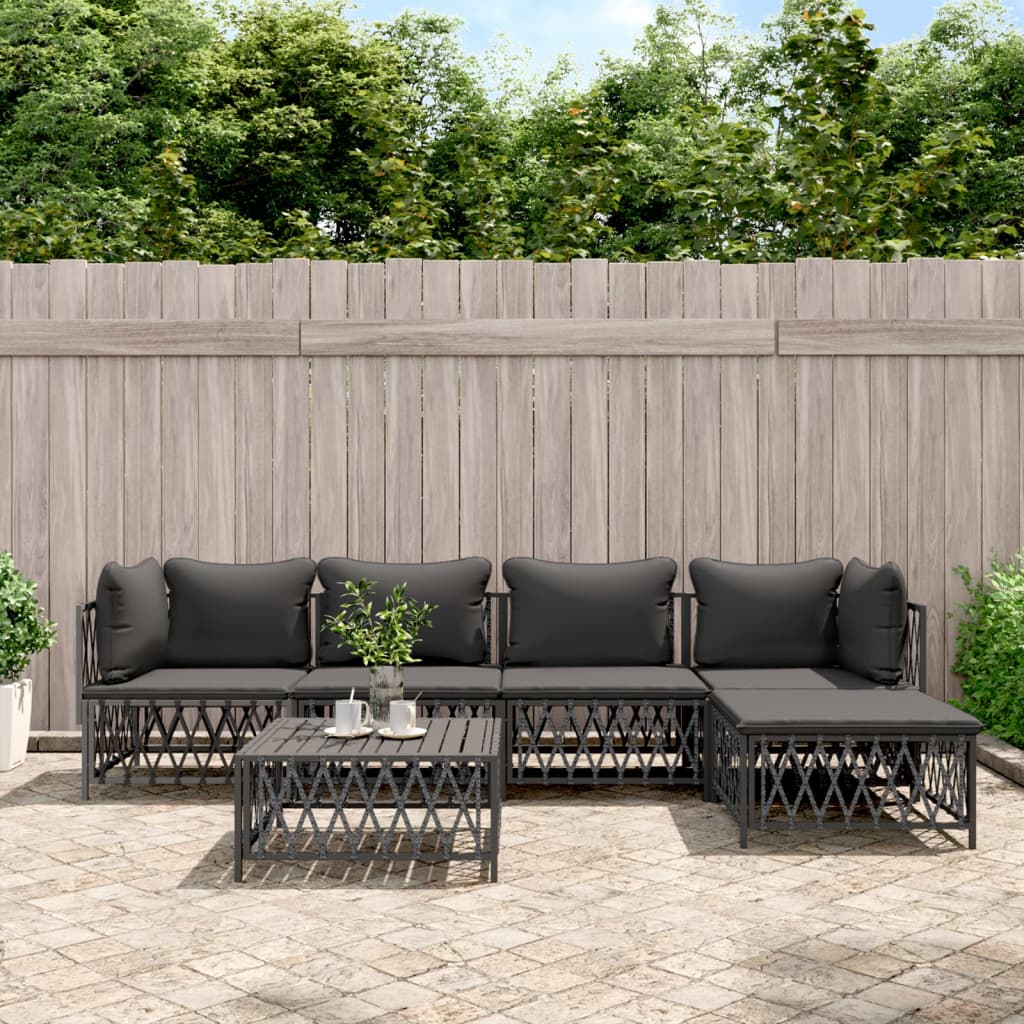 vidaXL 6 Piece Patio Lounge Set with Cushions Anthracite Steel-0