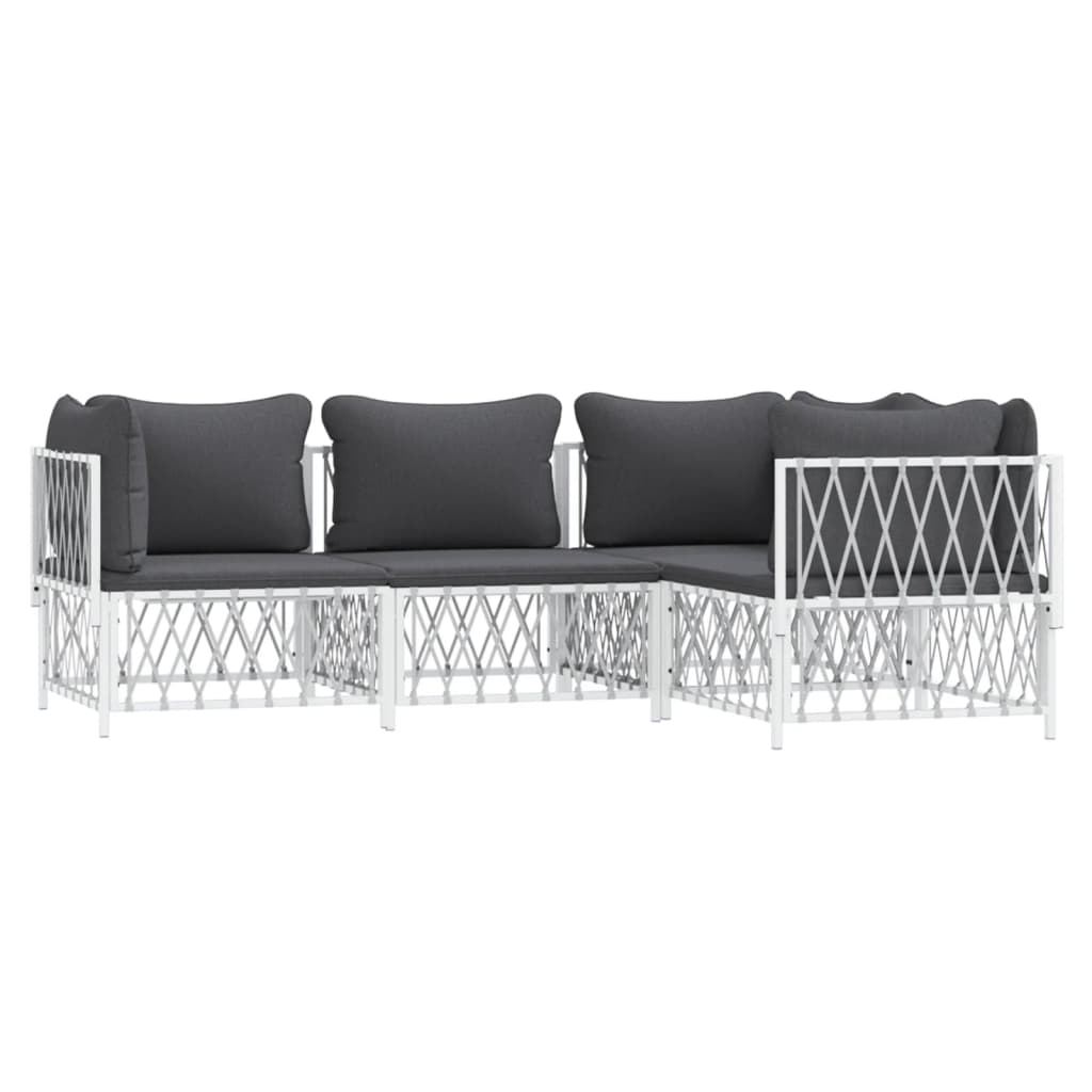 vidaXL 4 Piece Patio Lounge Set with Cushions White Steel-1