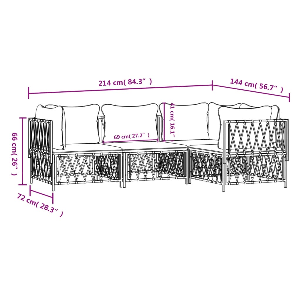 vidaXL 4 Piece Patio Lounge Set with Cushions White Steel-6