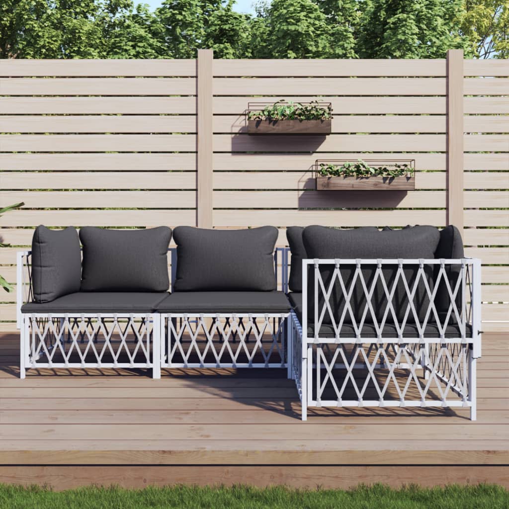 vidaXL 4 Piece Patio Lounge Set with Cushions White Steel-0