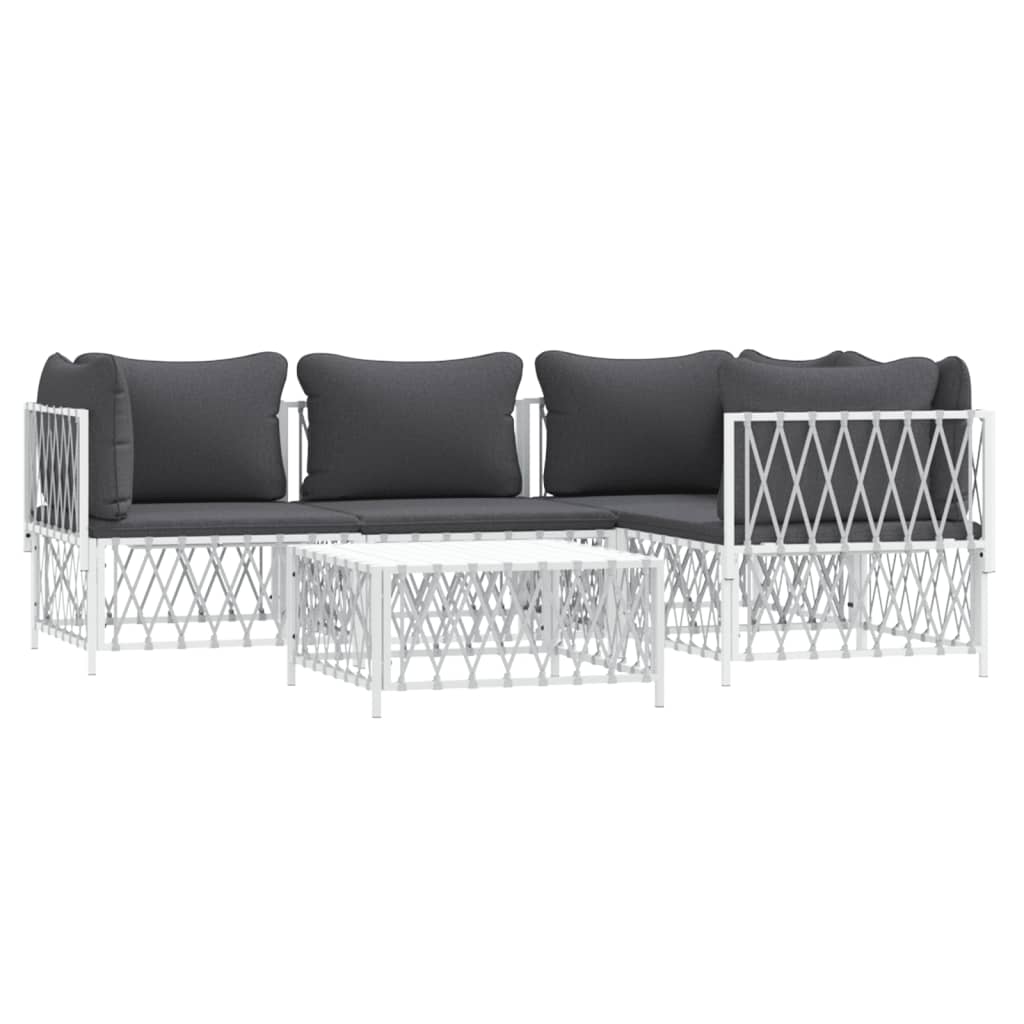 vidaXL 5 Piece Patio Lounge Set with Cushions White Steel-1