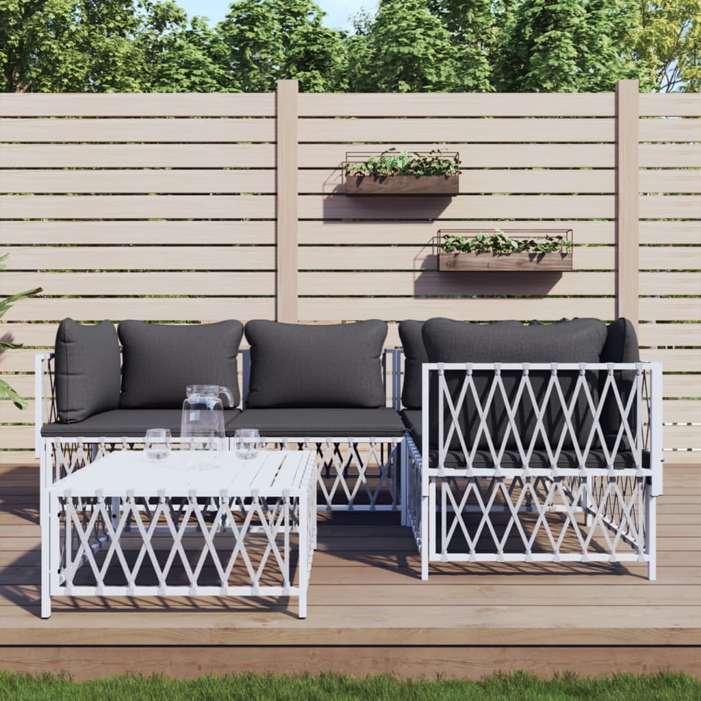 vidaXL 5 Piece Patio Lounge Set with Cushions White Steel-0