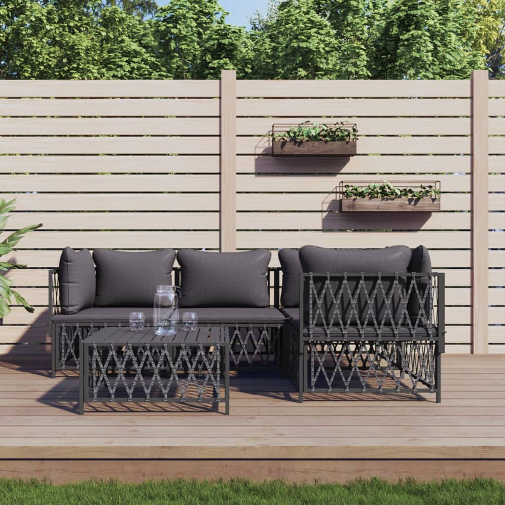 vidaXL 5 Piece Patio Lounge Set with Cushions Anthracite Steel-0