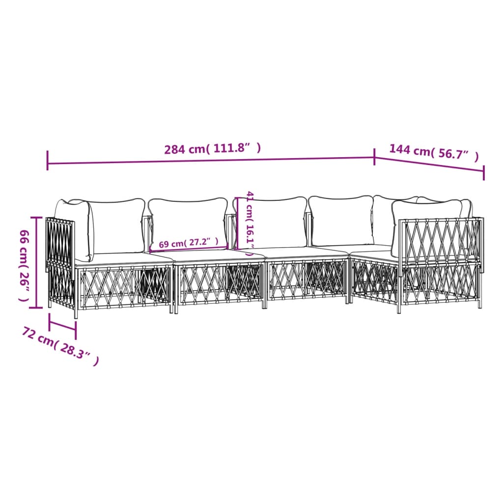 vidaXL 5 Piece Patio Lounge Set with Cushions White Steel-6