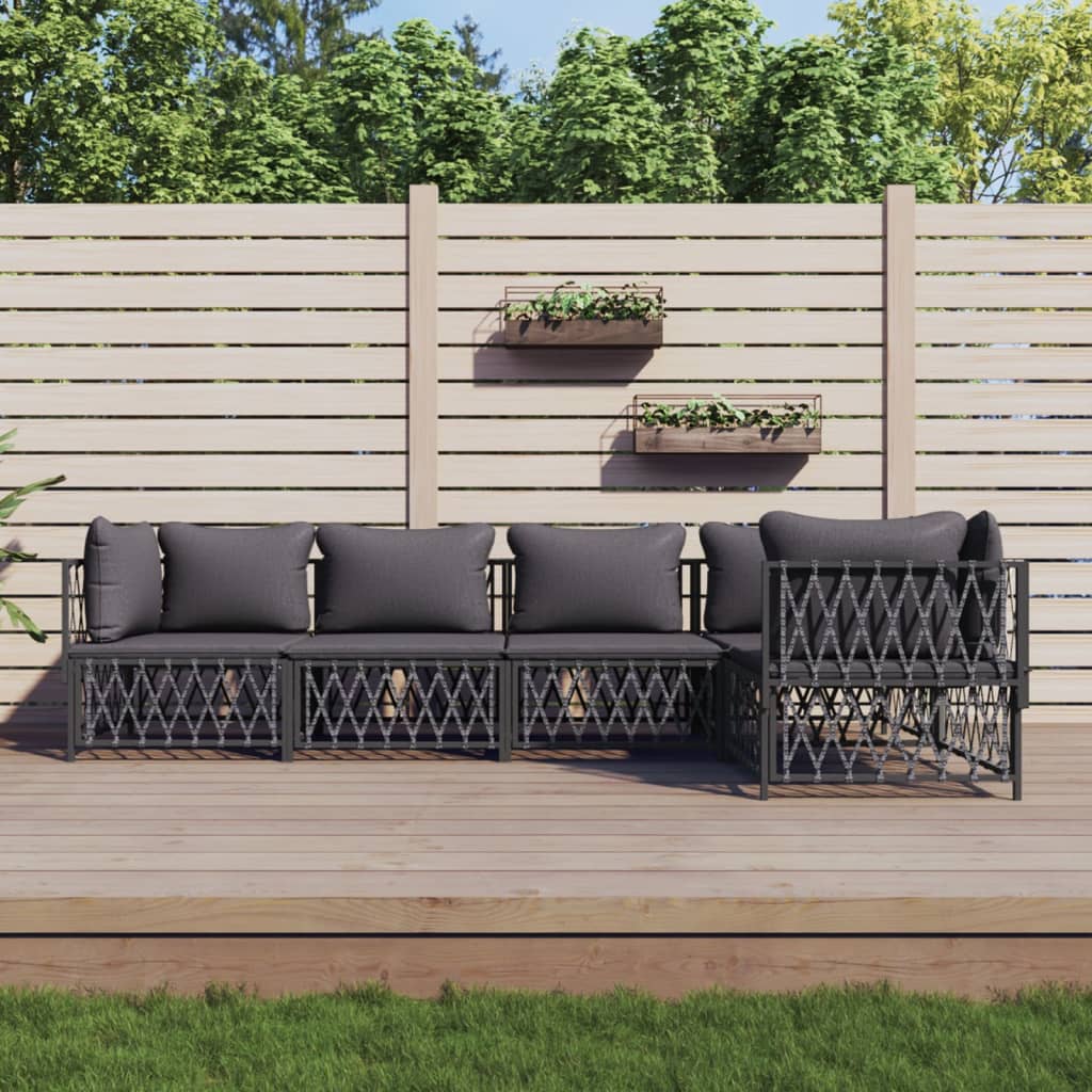 vidaXL 5 Piece Patio Lounge Set with Cushions Anthracite Steel-0