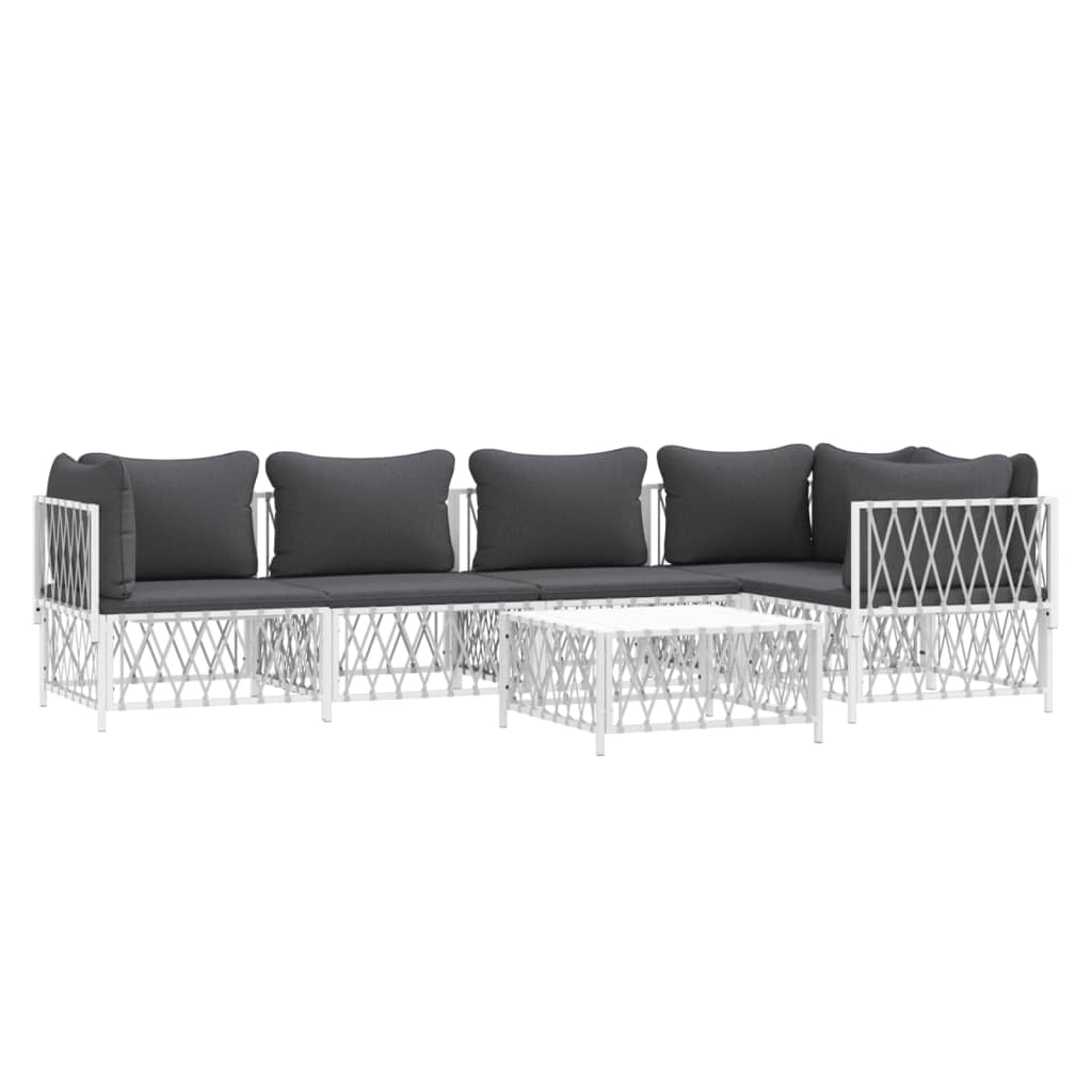 vidaXL 6 Piece Patio Lounge Set with Cushions White Steel-2