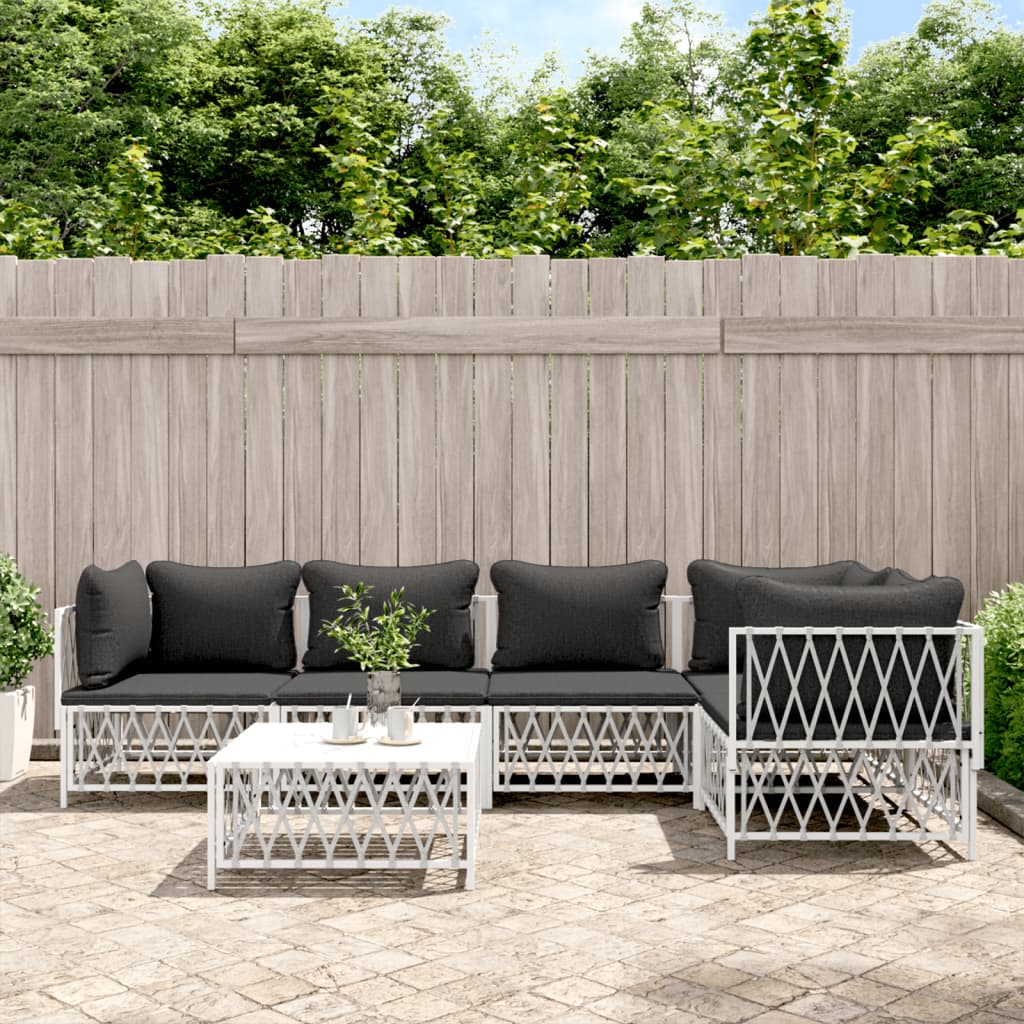 vidaXL 6 Piece Patio Lounge Set with Cushions White Steel-0