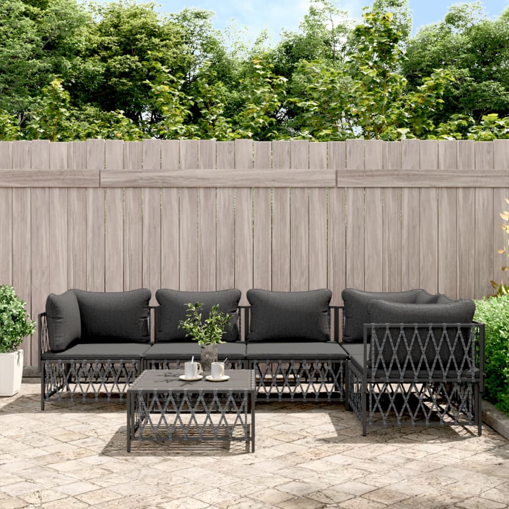 vidaXL 6 Piece Patio Lounge Set with Cushions Anthracite Steel-0