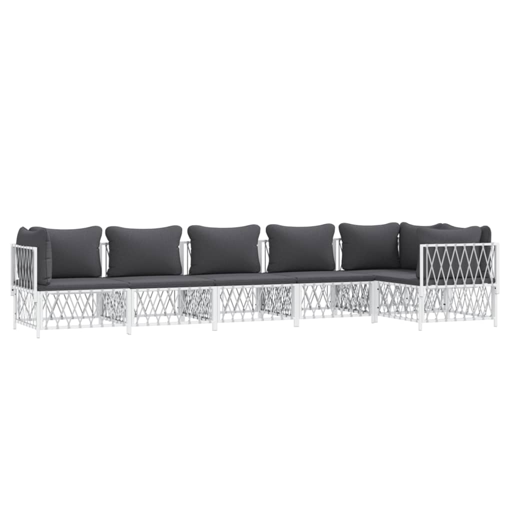 vidaXL 6 Piece Patio Lounge Set with Cushions White Steel-1