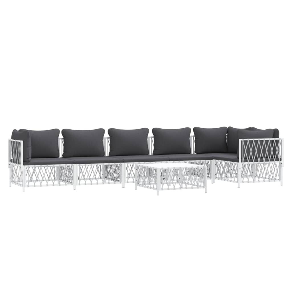 vidaXL 7 Piece Patio Lounge Set with Cushions White Steel-1