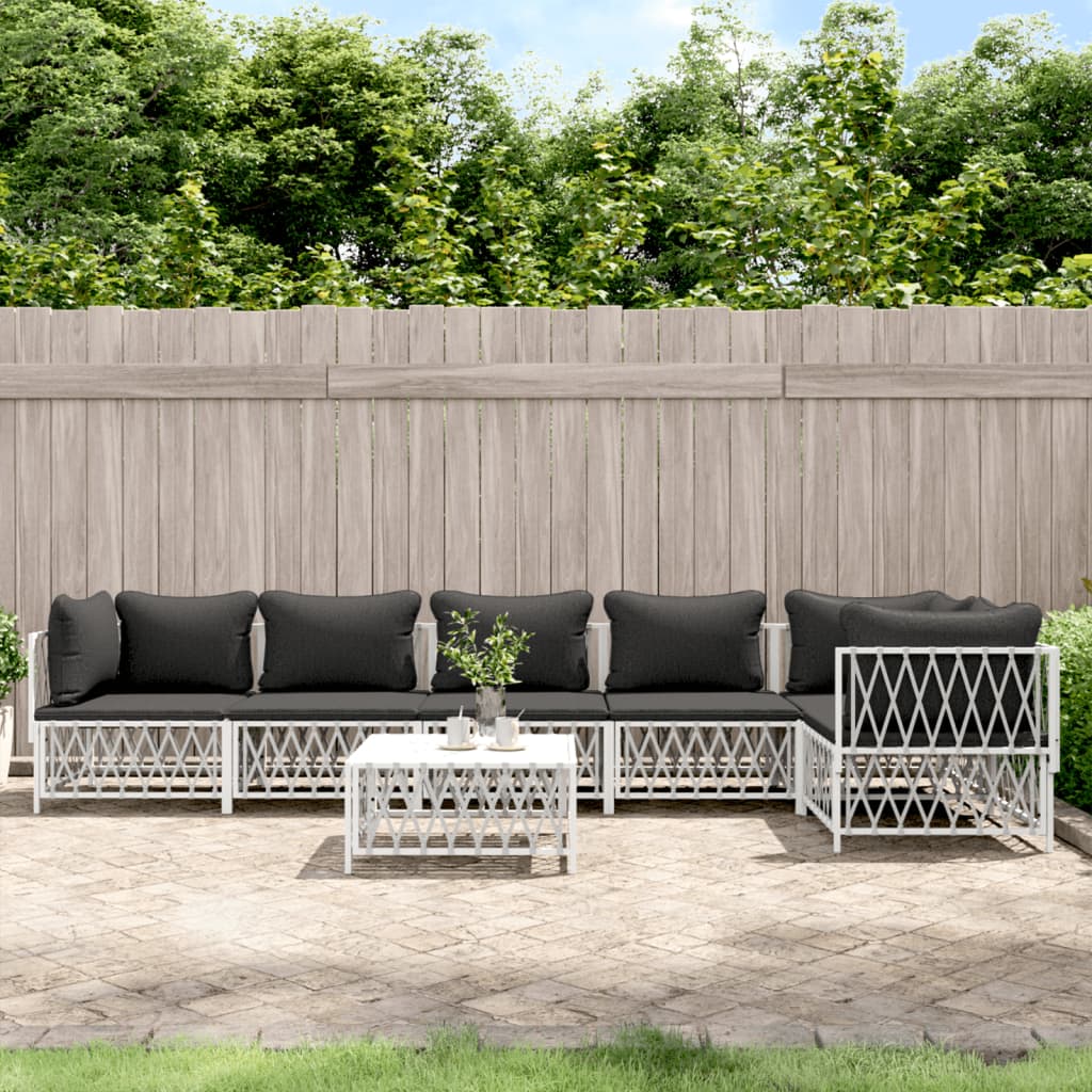 vidaXL 7 Piece Patio Lounge Set with Cushions White Steel-0