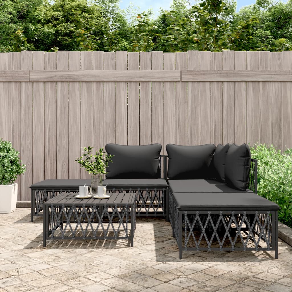 vidaXL 6 Piece Patio Lounge Set with Cushions Anthracite Steel-0