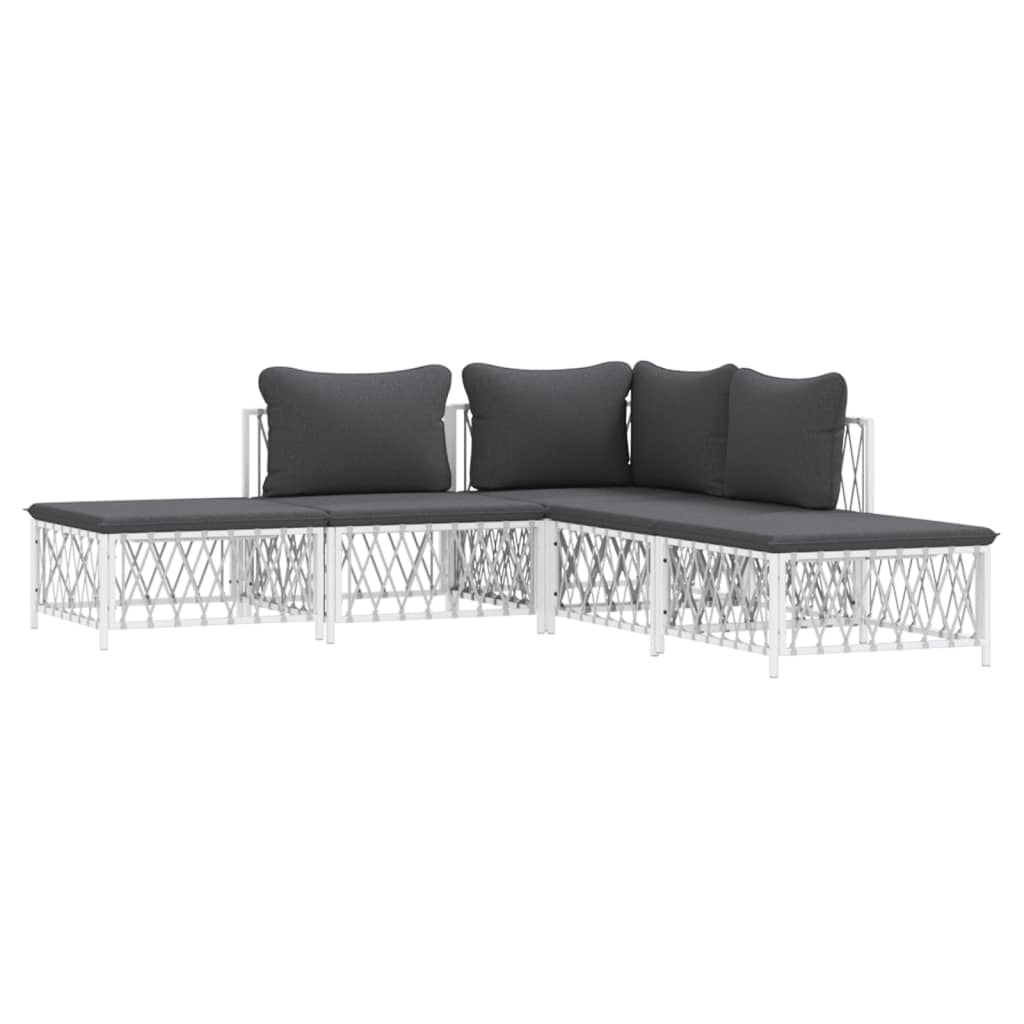 vidaXL 5 Piece Patio Lounge Set with Cushions White Steel-1