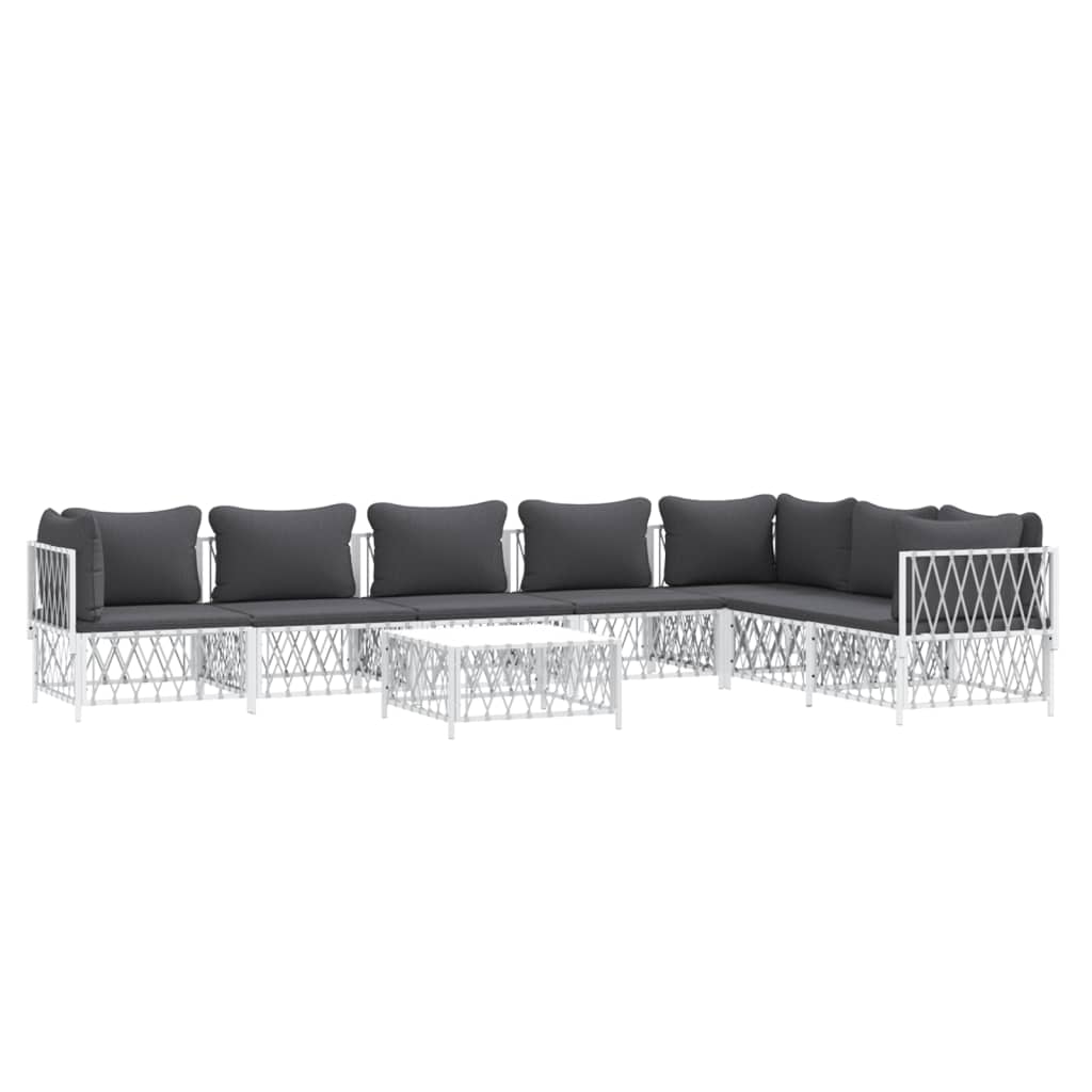 vidaXL 8 Piece Patio Lounge Set with Cushions White Steel-1