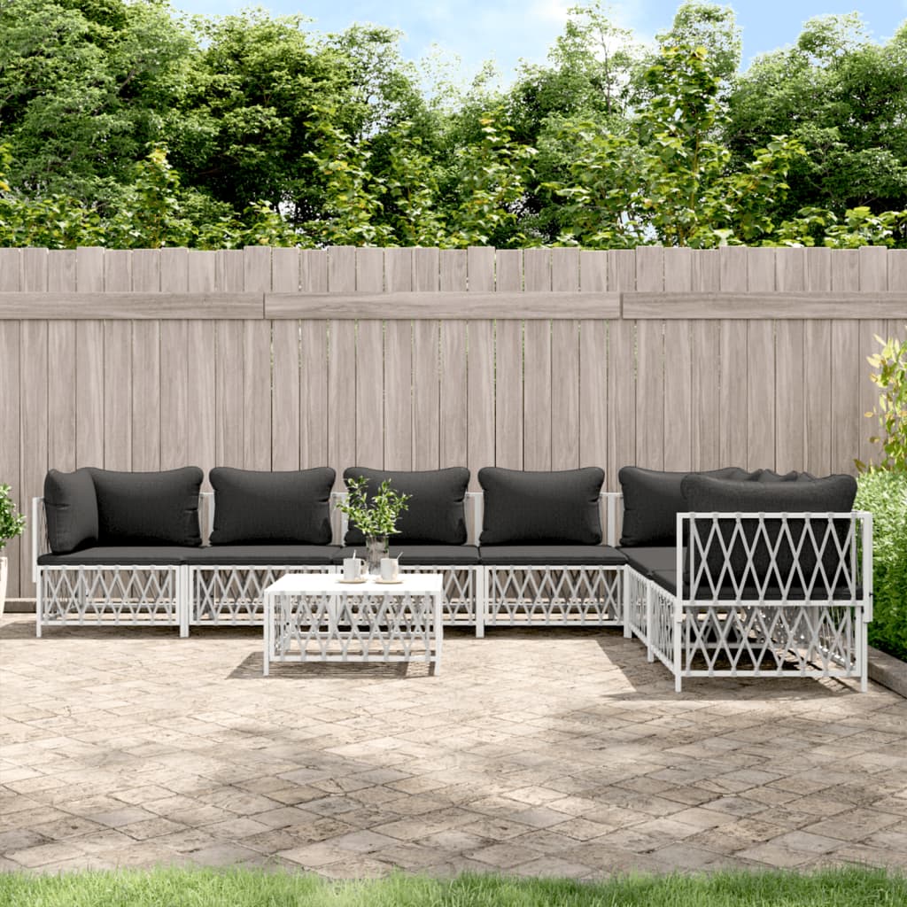 vidaXL 8 Piece Patio Lounge Set with Cushions White Steel-0