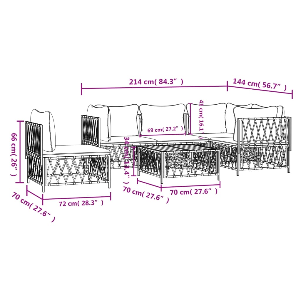 vidaXL 6 Piece Patio Lounge Set with Cushions White Steel-7