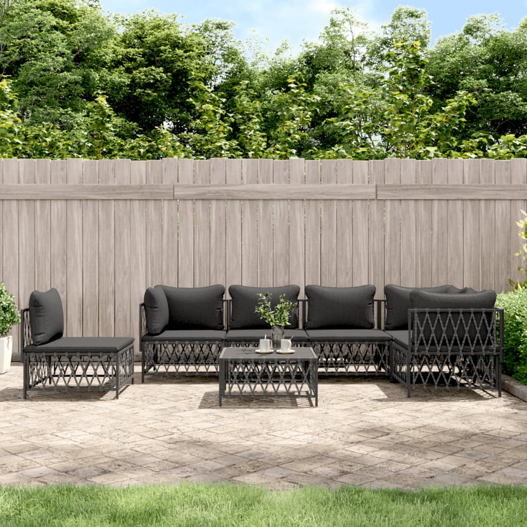 vidaXL 7 Piece Patio Lounge Set with Cushions Anthracite Steel-0