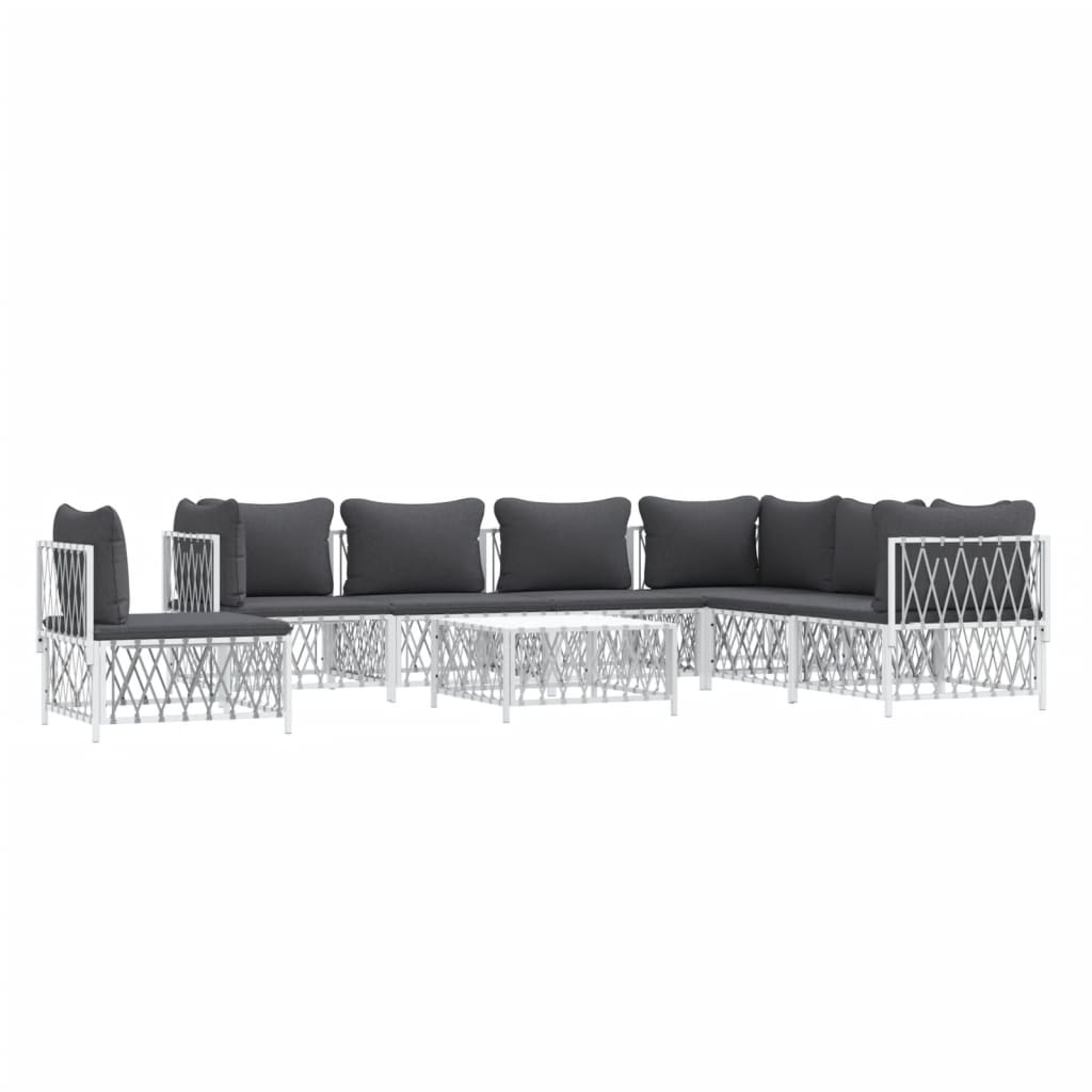 vidaXL 8 Piece Patio Lounge Set with Cushions White Steel-1