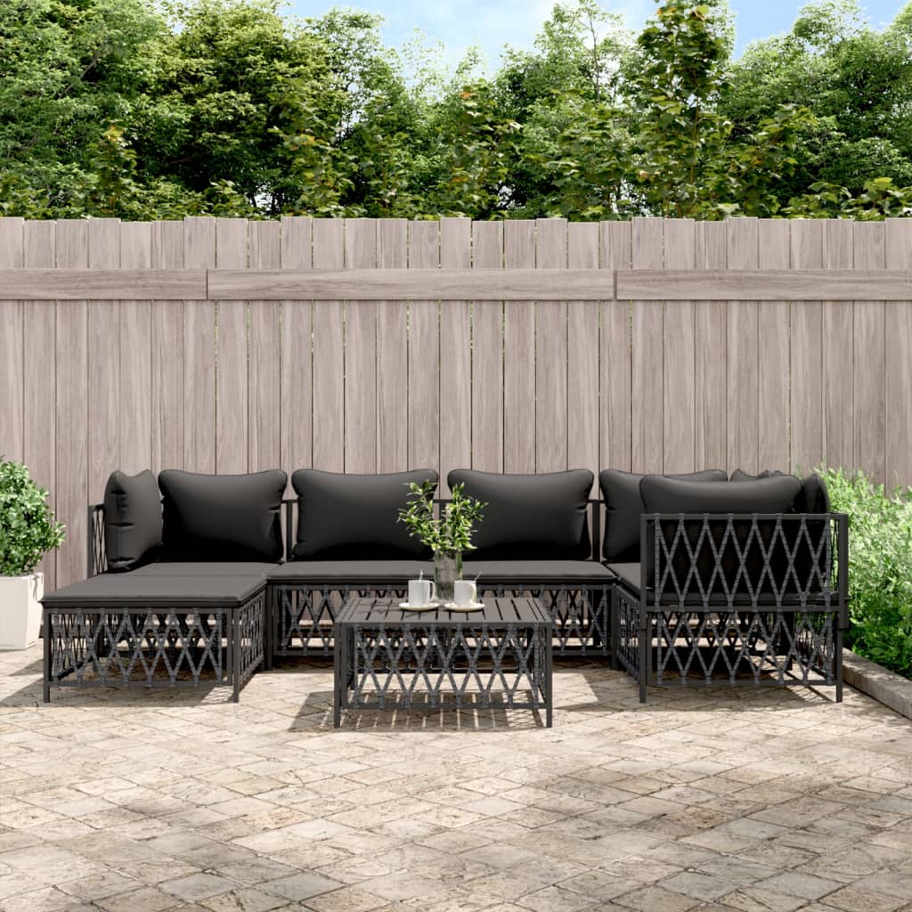 vidaXL 7 Piece Patio Lounge Set with Cushions Anthracite Steel-0