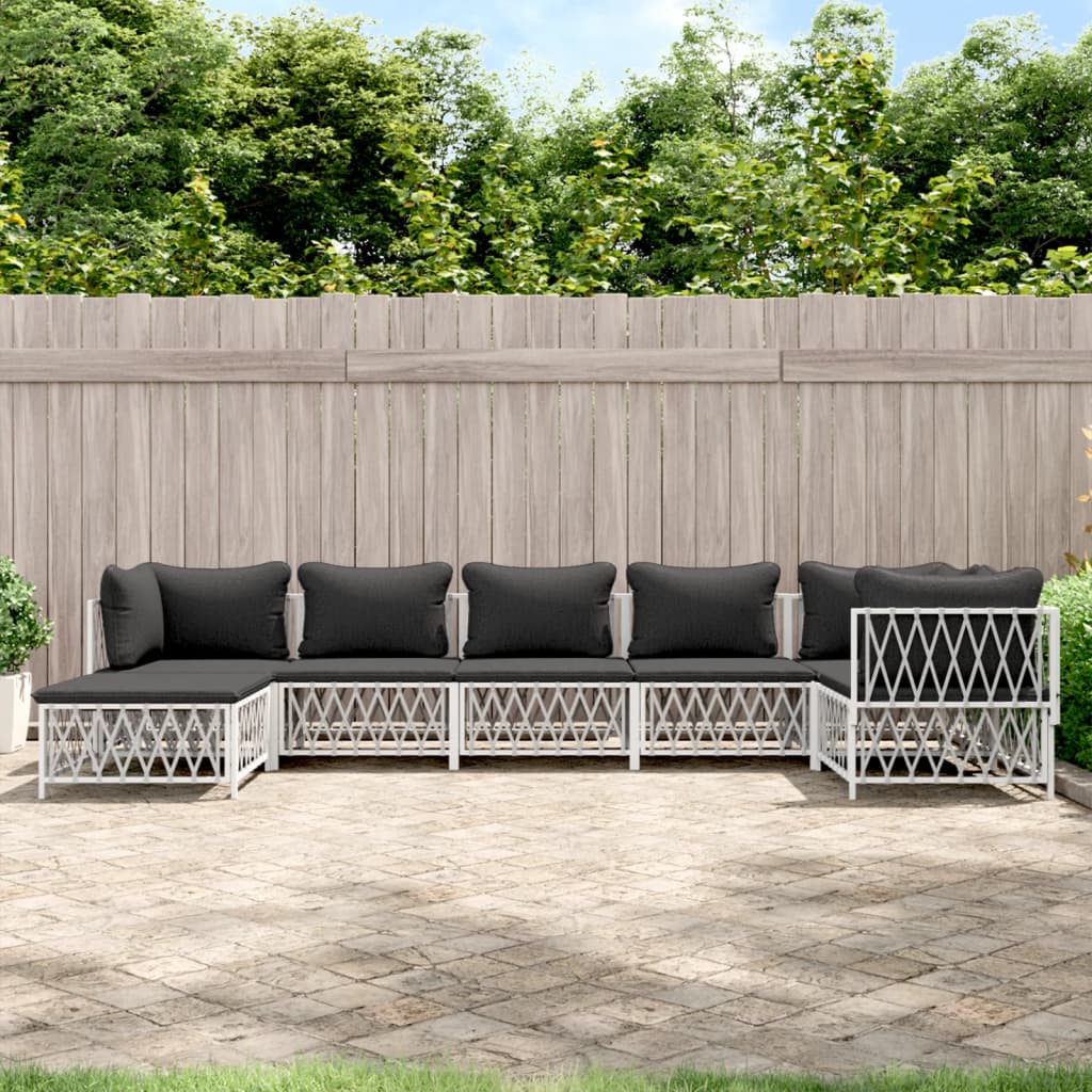 vidaXL 7 Piece Patio Lounge Set with Cushions White Steel-0