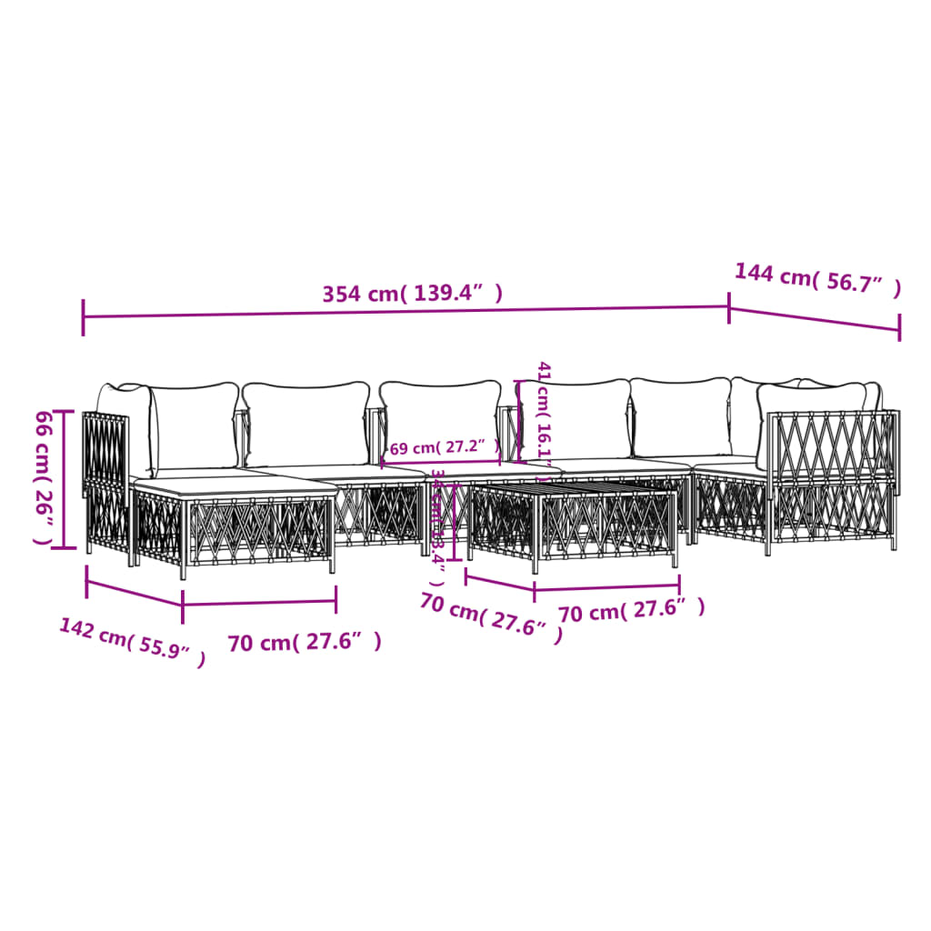 vidaXL 8 Piece Patio Lounge Set with Cushions White Steel-7