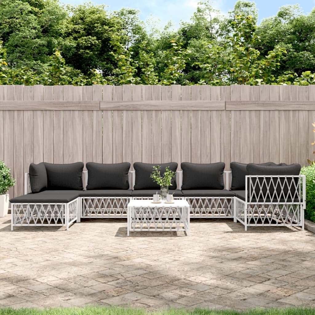 vidaXL 8 Piece Patio Lounge Set with Cushions White Steel-0