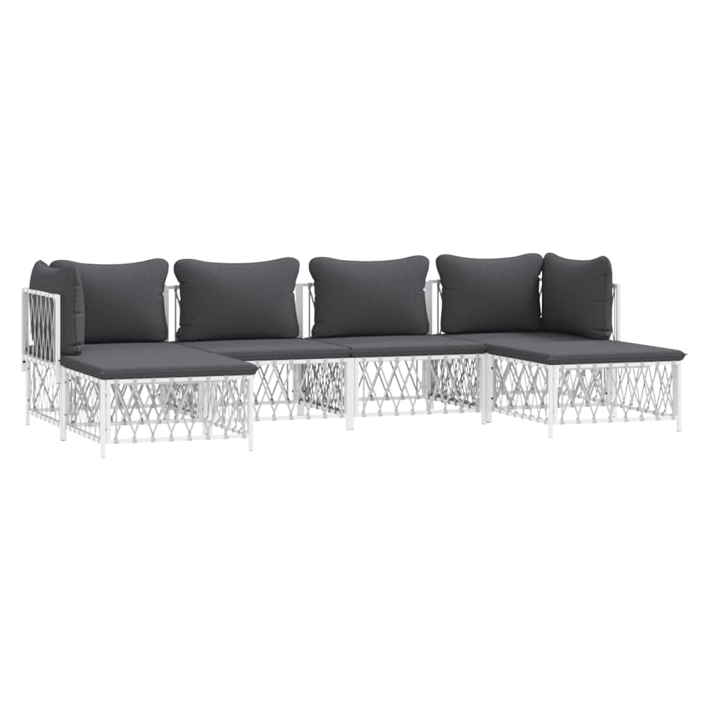 vidaXL 6 Piece Patio Lounge Set with Cushions White Steel-1