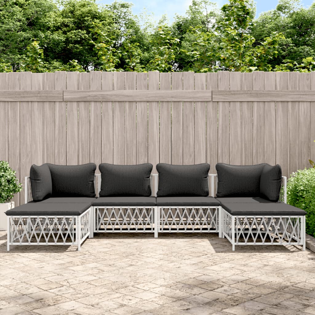 vidaXL 6 Piece Patio Lounge Set with Cushions White Steel-0